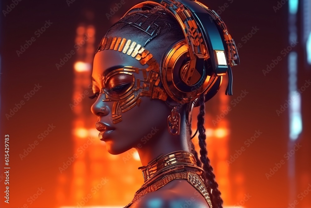 Illustration of a cyborg woman and Ai technology background , AI Generated. Illustration of a cyborg woman and Ai technology background , AI Generated.