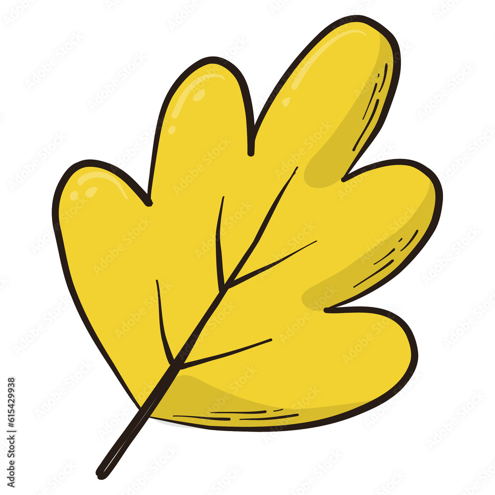 Hand drawn Autumn and Thanksgiving PNG yellow leaf cartoon element, doodle, clip art, print.