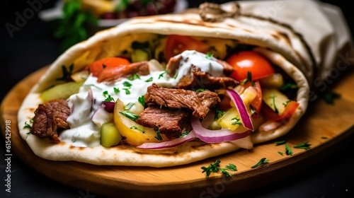 Taste of Greece: Delicious Pita with Meat and Vegetables made with Generative AI
