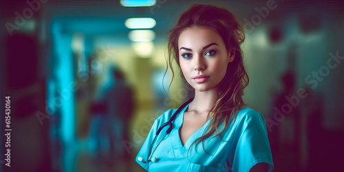Portrait beautiful young nurse in the hospital Generative ai