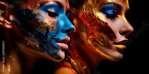 Fashion art Woman close-up portrait. Fantasy beauty in paint shiny skin Generative AI