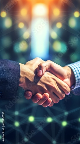 Business networking concept with focus on customer support. A handshake that symbolizes cooperation and partnership between enterprises. Generative AI