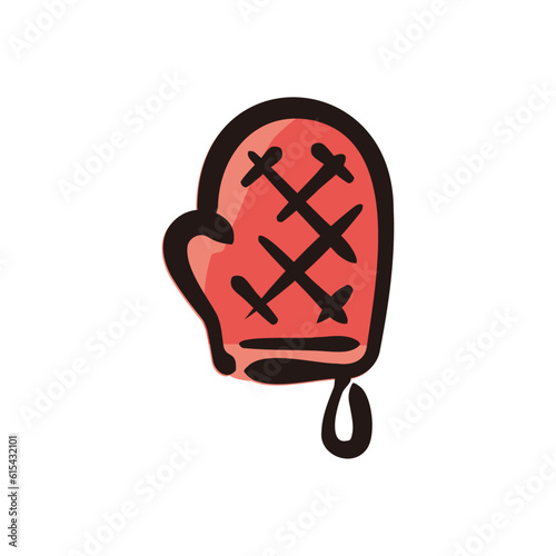 Oven mitt - Kitchen tool icon/illustration (Hand-drawn line, colored version)