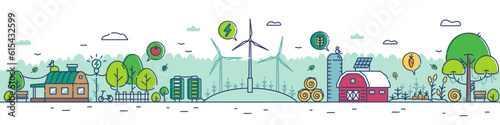 Horizontal Illustration Banner Eco-Friendly Environment. Farming