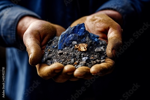 Artisanal Miner Holding Cobalt Deposit with Care. AI photo