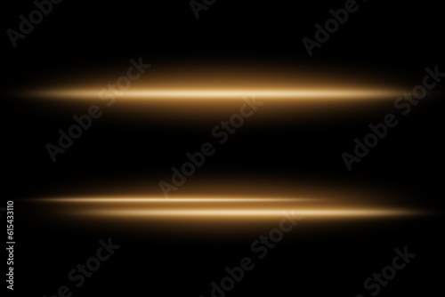 Abstract light flare, glowing beam, shining laser ray or bright glare on black background.