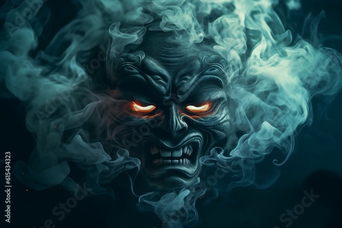 Sinister Visage Shrouded in Obscuring Smoke. AI
