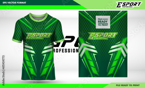 jersey esport design for gaming, uniform in front view. Shirt mock up Vector, design premium and easy to custom dark green and neon green sharp