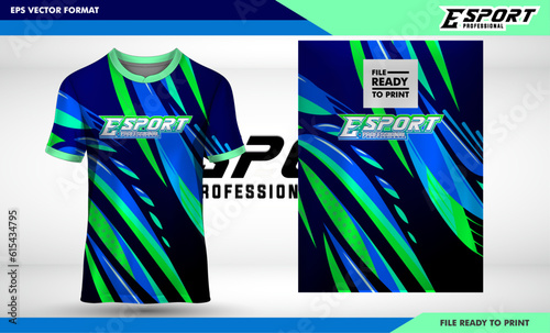 Gaming Tshirt or Esport Jersey Uniform Designs Template with Clean and Modern concept, Short Sleeve, Well Presented for gaming team navey and neon green combination color photo