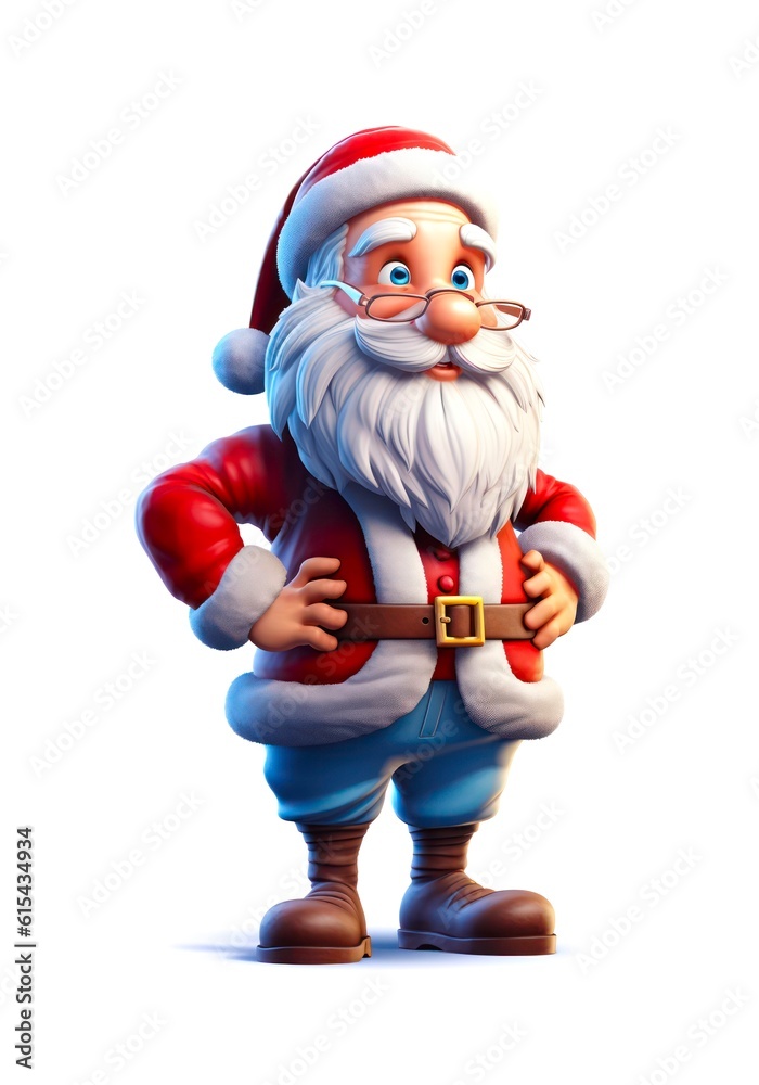 Cute Santa Claus character on white background in cartoon style. Generative AI. Cute Santa Claus character on white background in cartoon style. Generative AI.