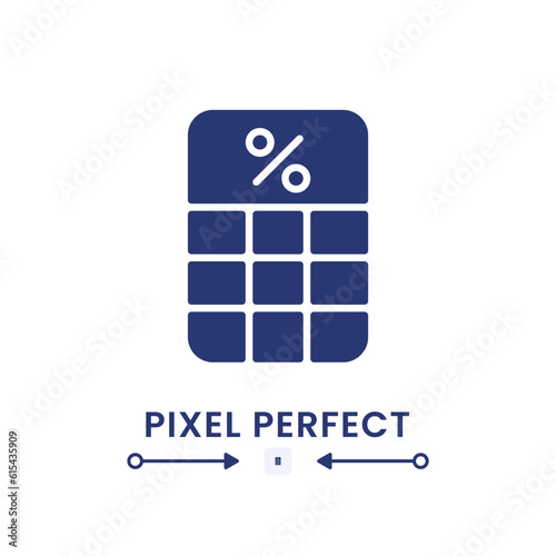 Percentage calculator black solid desktop icon. Tax rate. Loan interest. Investment return. Pixel perfect, outline 2px. Silhouette symbol on white space. Glyph pictogram. Isolated vector image