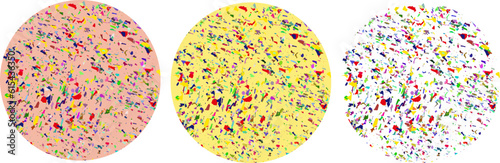 Multicolor abstract print circles tinsel set, colorful holiday sprinkle
