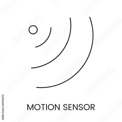 Vector line icon depicting a motion sensor, a device that detects movement and triggers corresponding actions