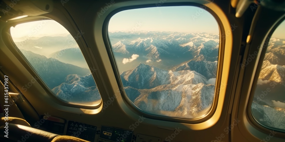 Breathtaking view from the airplane window. Great view. Generative AI Breathtaking view from the airplane window. Great view. Generative AI