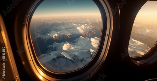 Breathtaking view from the airplane window. Great view. Generative AI © BraveSpirit