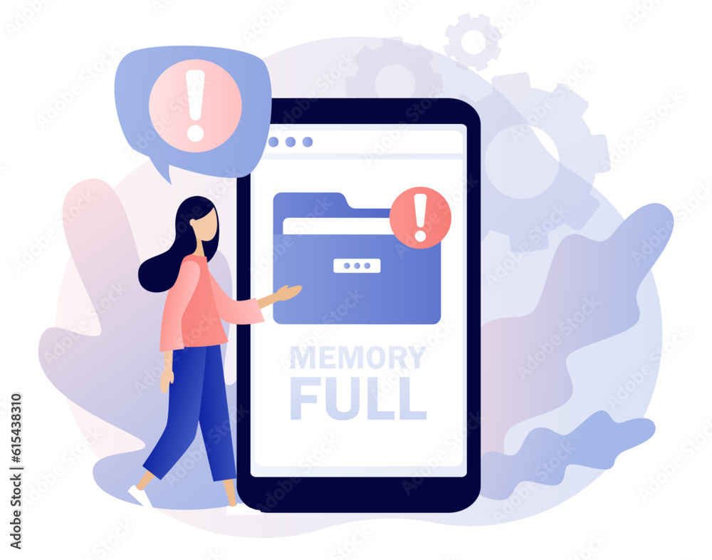 Memory space full notification. Folder full on smartphone. Cleaning mobile phone or computer memory or storage. Modern flat cartoon style. Vector illustration on white background
Memory space full notification. Folder full on smartphone. Cleaning mobile phone or computer memory or storage. Modern flat cartoon style. Vector illustration on white background