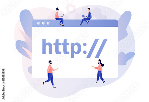 HTTP data web page. Hypertext Transfer Protocol concept. Internet communication protocol. Web browser. Modern flat cartoon style. Vector illustration on white background
