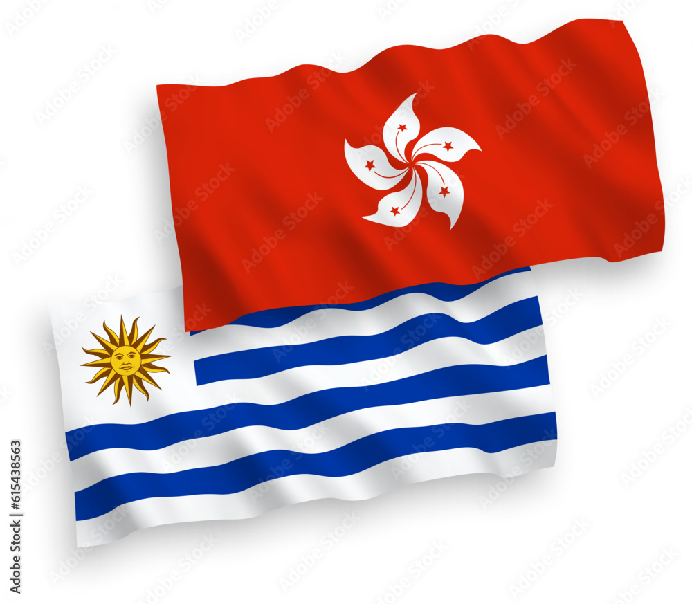 Flags of Oriental Republic of Uruguay and Hong Kong on a white background Flags of Oriental Republic of Uruguay and Hong Kong on a white background