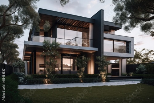 exterior of modern house with sleek exterior and contemporary design, created with generative ai