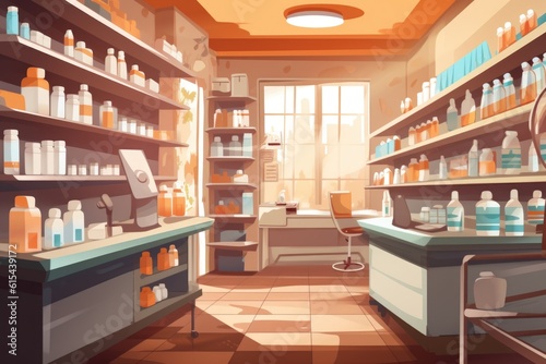 pharmacy, with shelves full of different medications and treatments, created with generative ai