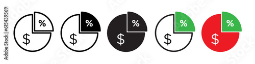 Profit margin icon set. Business finance profit icon. Profit share symbol in black, green, and red color.  photo
