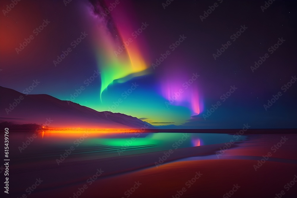 Abstract northern lights on a lake.