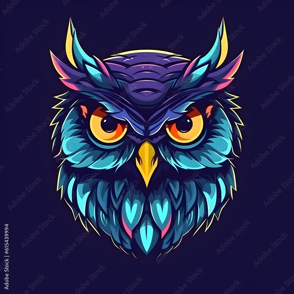 Vivid colors owl head isolated on color background, ai generated