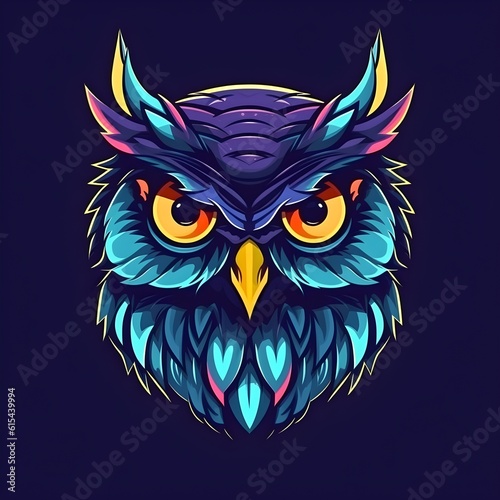 Vivid colors owl head isolated on color background, ai generated © Elena
