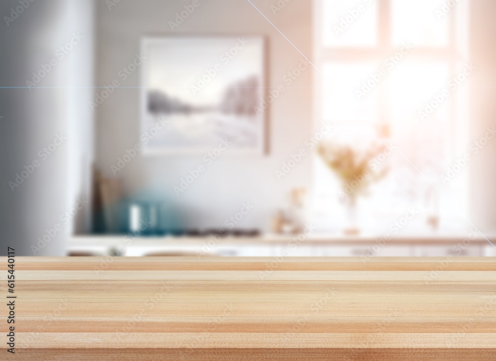 Empty wood table on modern kitchen background Empty wood table on modern kitchen background