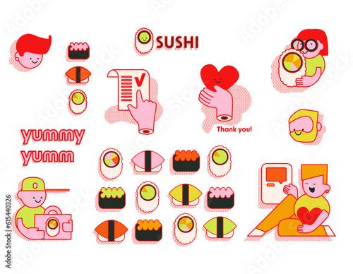 Sushi Online Delivery illustration Set with transparent Background