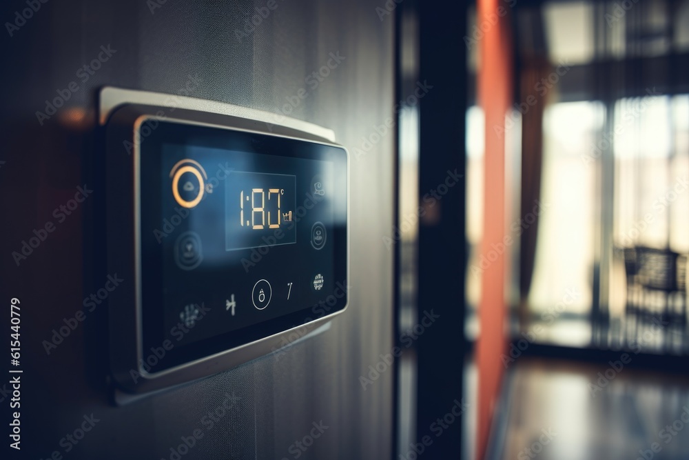 smart thermostat with wi-fi connection, controlling the temperature and settings of a home, created with generative ai smart thermostat with wi-fi connection, controlling the temperature and settings of a home, created with generative ai