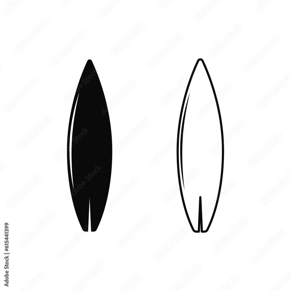 Surfboard icon silhouette and line on white background