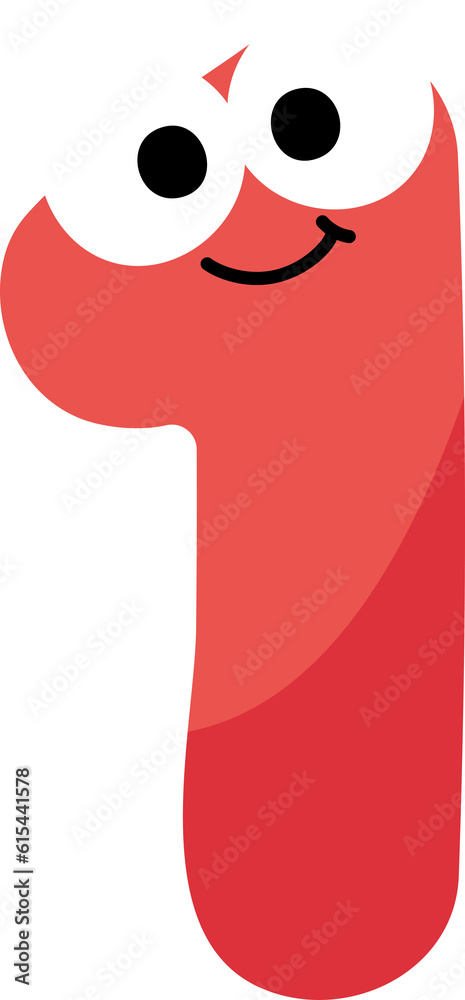 Fototapeta premium Colorful and playful number cartoon character for kids. Red number one.