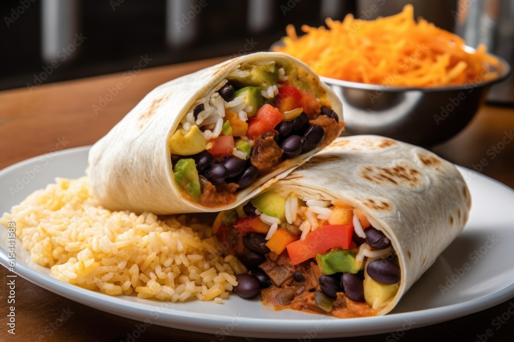 vegetarian burrito, filled with beans, veggies, and cheese, created with generative ai vegetarian burrito, filled with beans, veggies, and cheese, created with generative ai