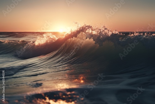 Dynamic Serenity: Closeup of Ocean's Breaking Waves at Sunset Dawn, Closeup, Ocean, Breaking Waves, Sunset, Dawn, Crashing, Power, Nature, Sea, Water,