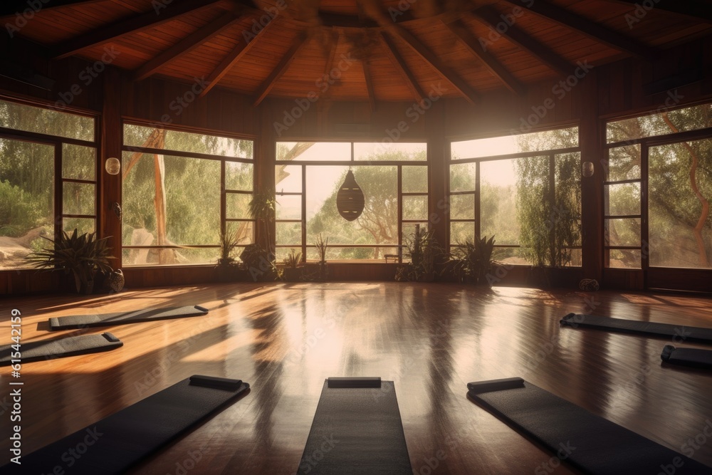 Fototapeta premium wellness retreat with yoga and meditation classes, healthy meals, and spa treatments, created with generative ai