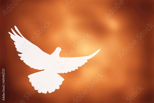 Beautiful white flying dove on color background
