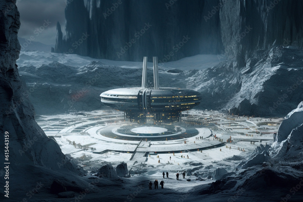 Sci fi futuristic alien base thriving on the enigmatic lunar landscape ...