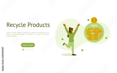 environment product illustration set. characters make more money to save from using recycle products. reduce pollution concept. vector illustration.
