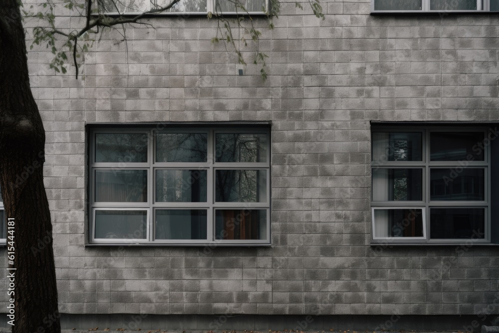 textured exterior wall with windows and doors in view, created with generative ai