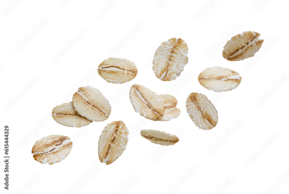 Obraz premium Oat flakes fly close-up on a white background.