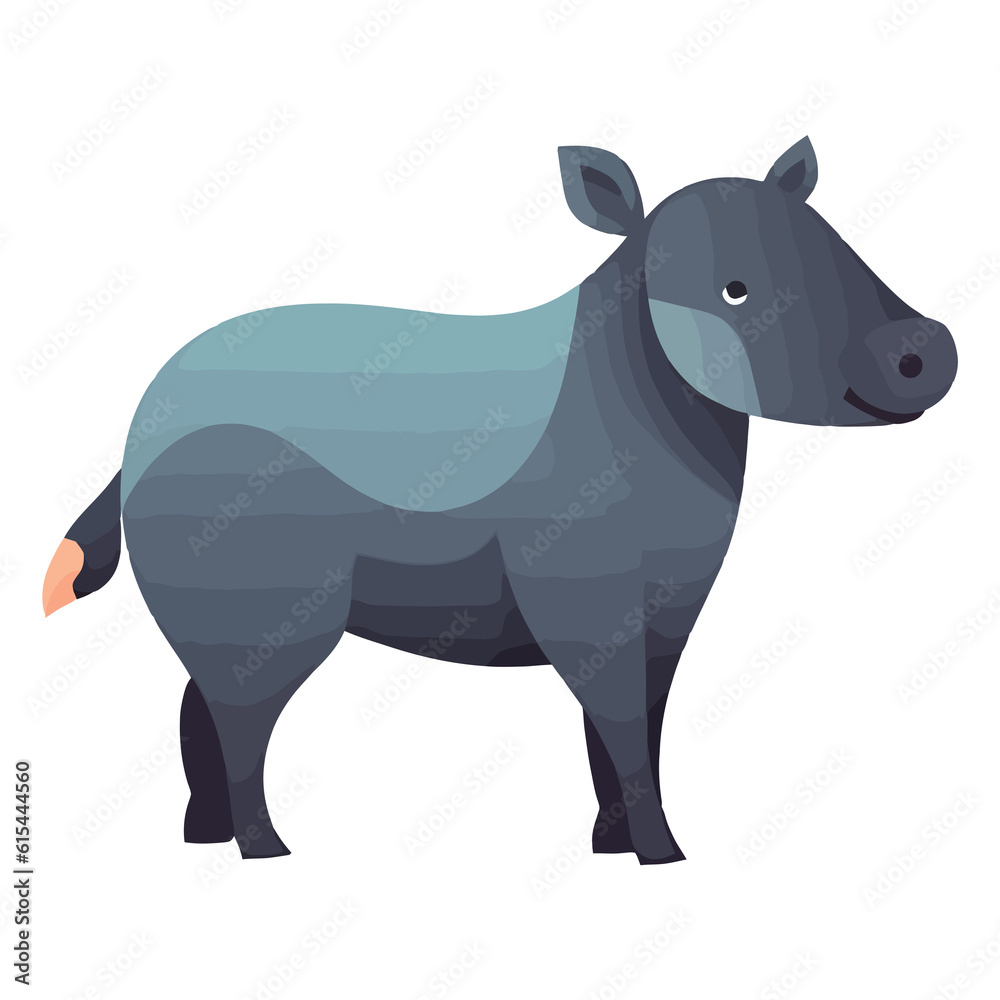 Adorable Rainforest Charmer: Vibrant 2D Illustration Featuring a Cute Tapir