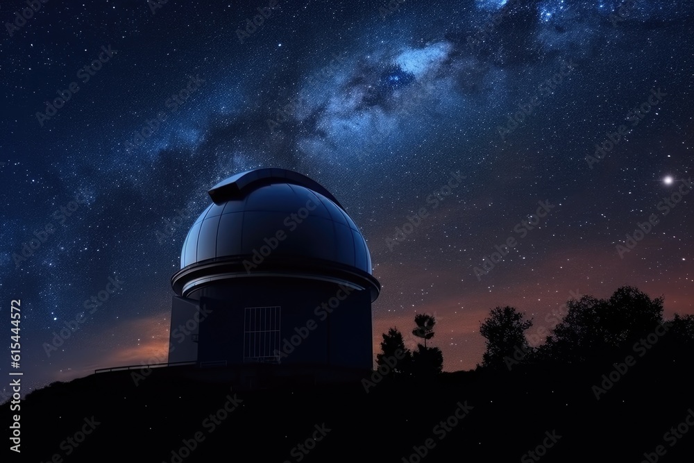 view of observatory with telescope and dome visible in the night sky, created with generative ai view of observatory with telescope and dome visible in the night sky, created with generative ai