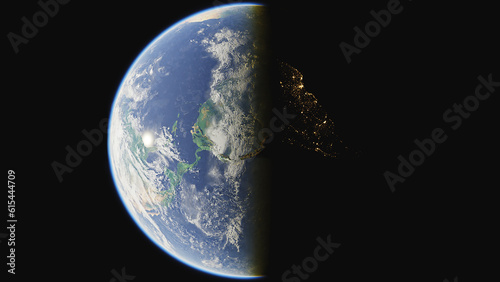 3D render of the planet Earth. Dark and light side. High resolution. The concept of business, climate, global problems of overpopulation, IT technologies, communications.