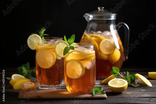 refreshing combination of iced tea and lemonade, created with generative ai