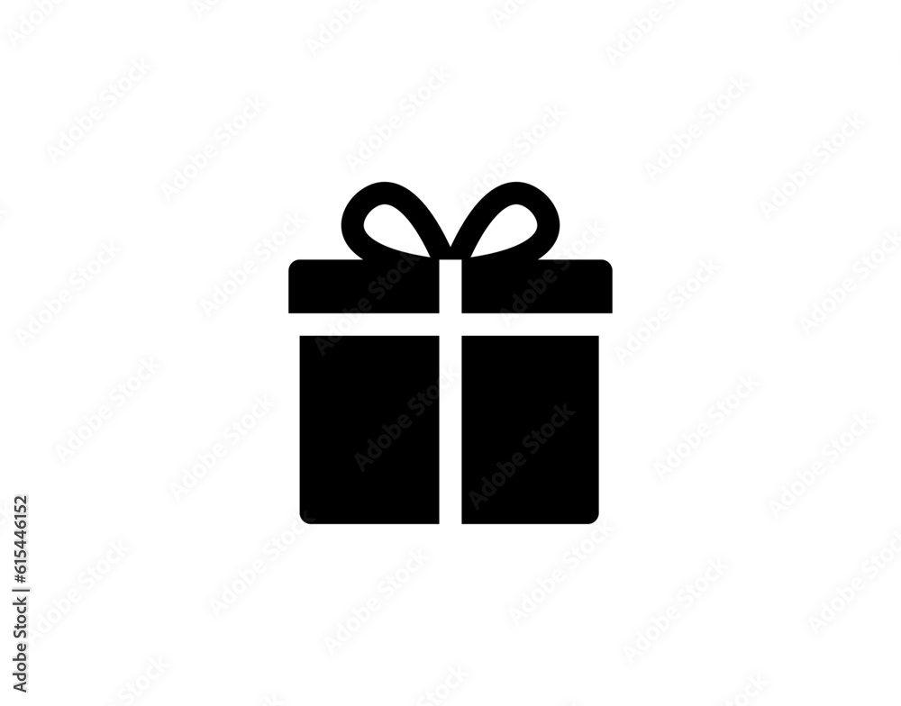 Gift icon. Vector gift box symbol. Birthday present, Christmas gift icon. Black gift box icon.