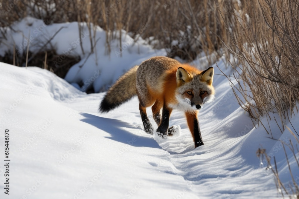 Naklejka premium a clear track of a fox in the snow, created with generative ai