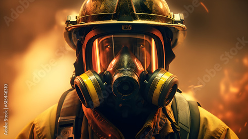 Fireman wearing the smoke mask created with Generative AI