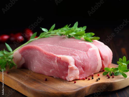 Raw pork on cutting board. Generative AI