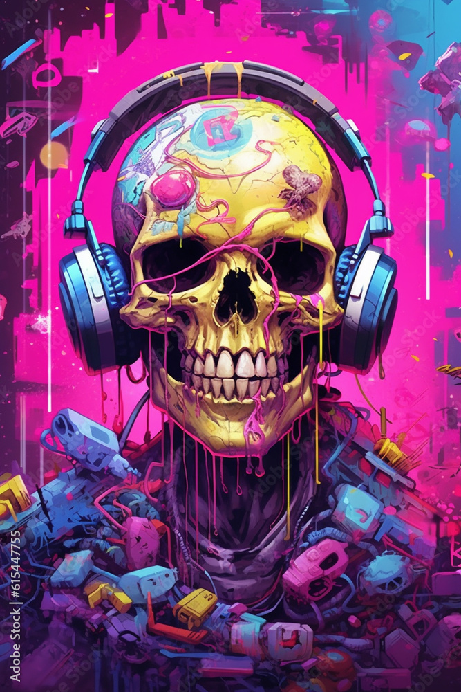 Cyberpunk gamer skull